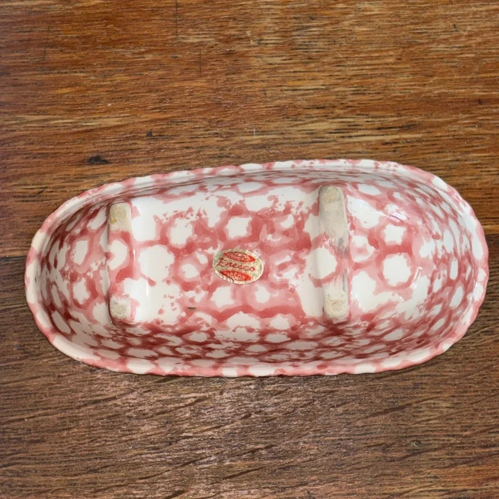 Vintage ENESCO IMPORTS JAPAN Ceramic BATHTUB Pink/White SPONGEWARE Soap Dish